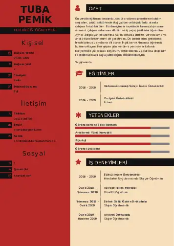 Fen Bilgisi Öğretmeni CV Örnekleri cv indir